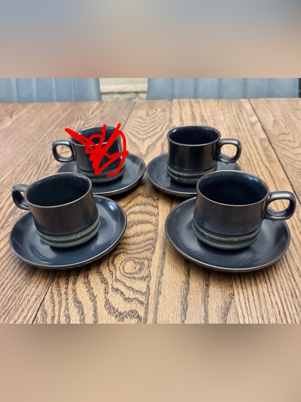 Vintage Denby Kismet Bukara Coffee Cups and Saucers -Set of 4 saucers/3 cups EUC